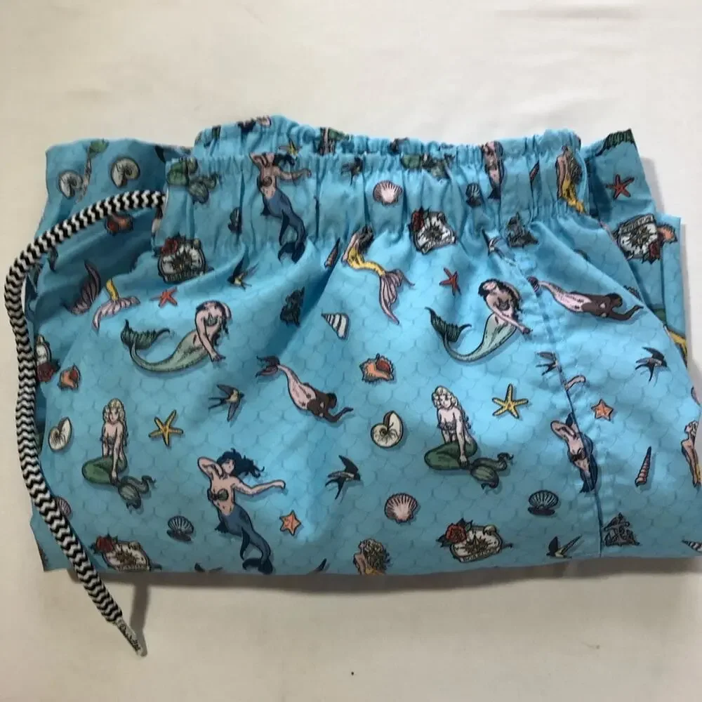 NWT Boardies mens L swim trunks mermaid print light blue seashore nautical